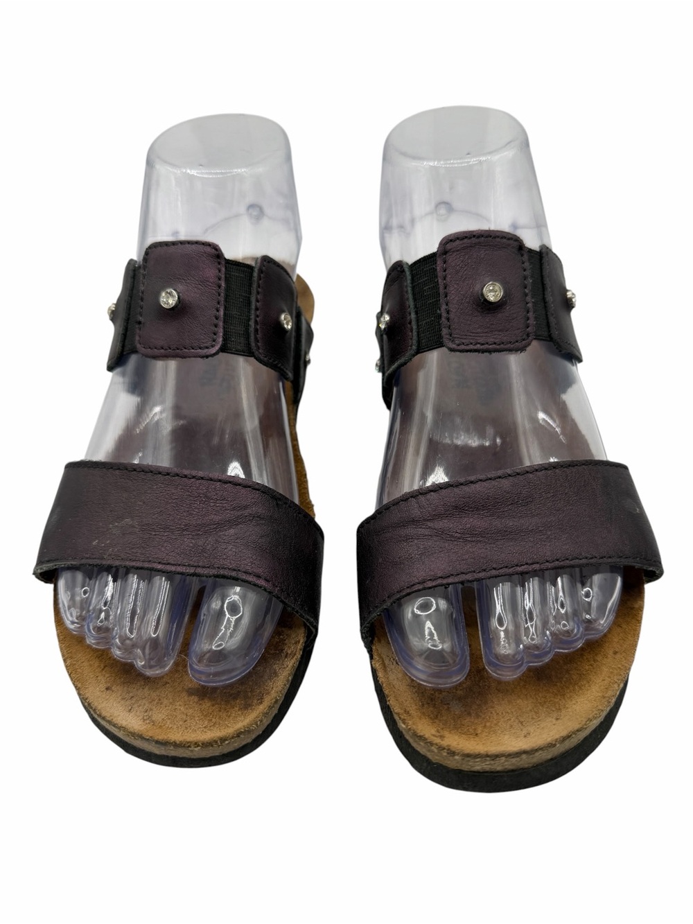 Naot Two-Strap Slide Sandals in Metallic Purple Leather - Size 37